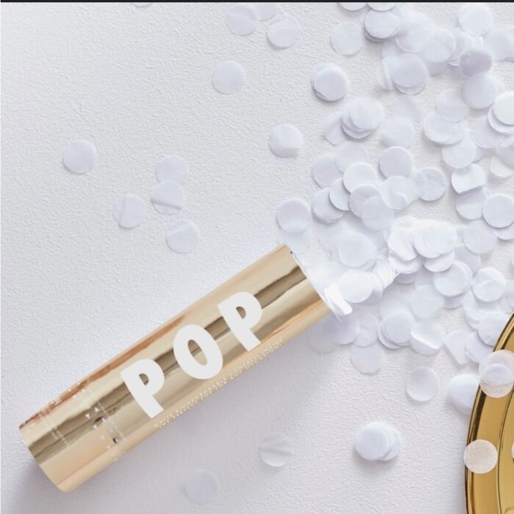 Set of 2 - Gold Confetti Cannons POP White Wedding Biodegradable Confetti Popper